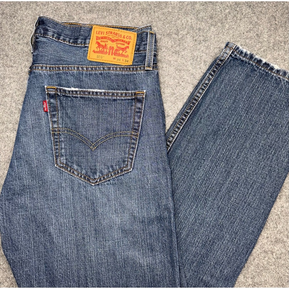 Levis 559 Relaxed Straight Jeans Mens 34x34 Dark Wash Blue Denim Classic Casual